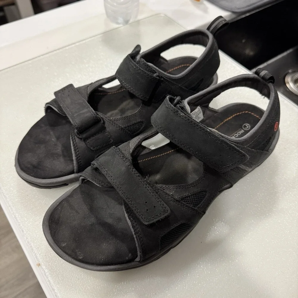 Rockport Sandals 10.5 Black Leather Sport Sandals Shoes K50883 - Picture 3 of 8